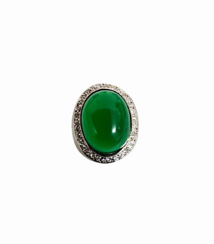 AGATE Natural with Fine Cut Zirconia in Rhodium Plated 925 Silver Ring (SJ1005)