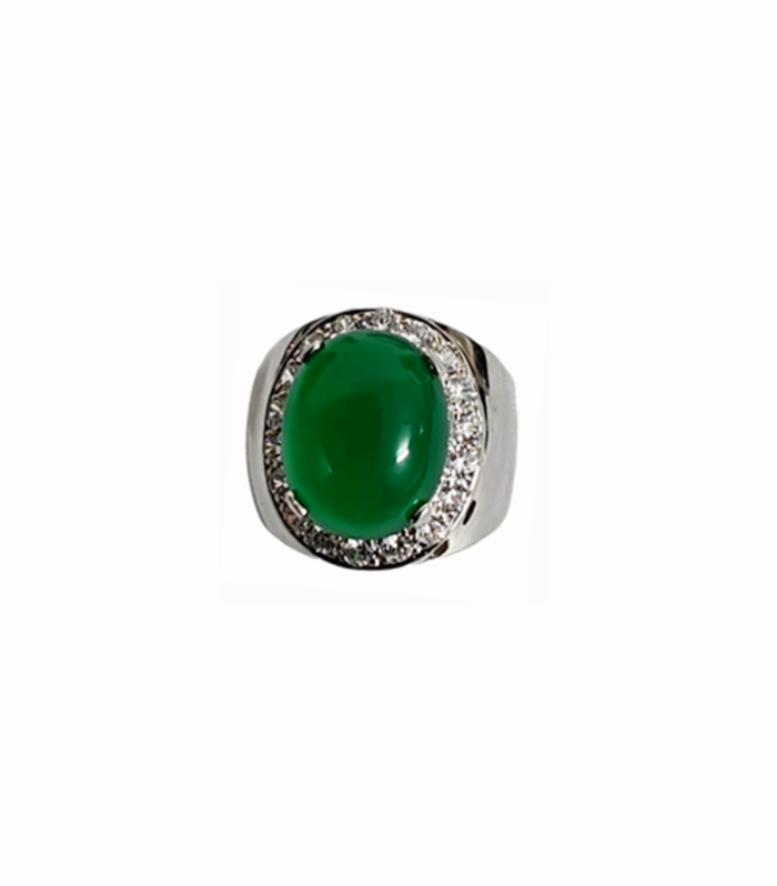 AGATE Natural set with Zirconia in Rhodium Plated 925 Silver Men's Ring (SJ1018)