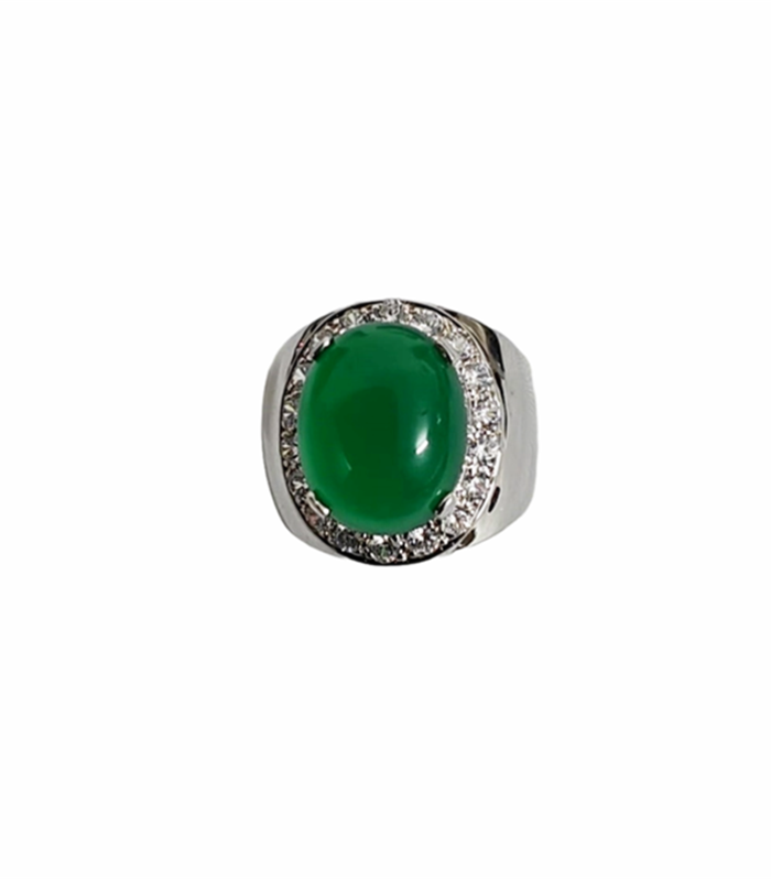 AGATE with Fine Cut ZIRCONIA in Rhodium Plated 925 Sterling Silver Ring (SJ1018)