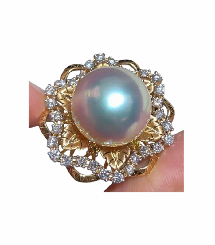 South Sea Pearl set with Natural Diamond 1.15cts in 18K Yellow Gold Ring (CW1002)
