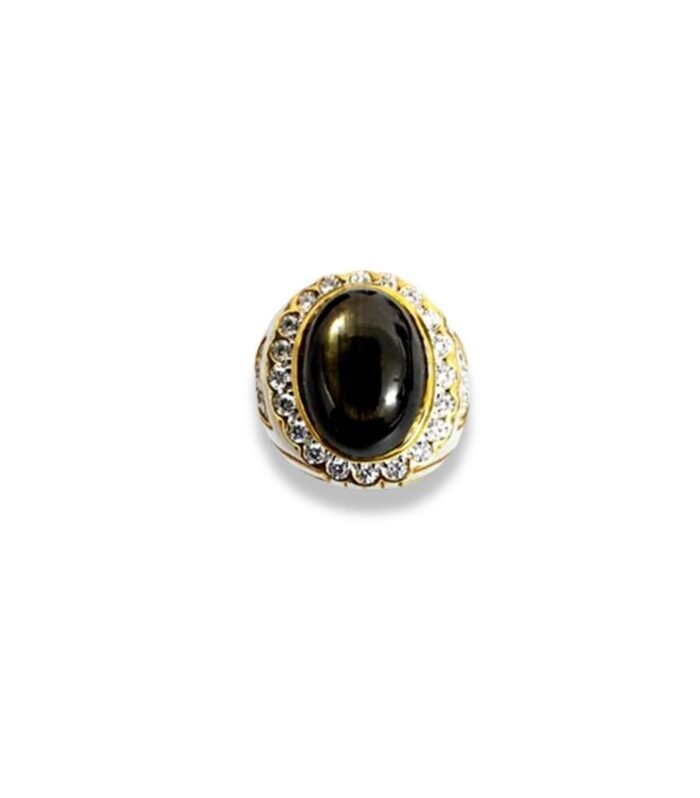 Star Sapphire Set with Zirconia in 925 Men's Silver Ring (23x20mm) (1003)