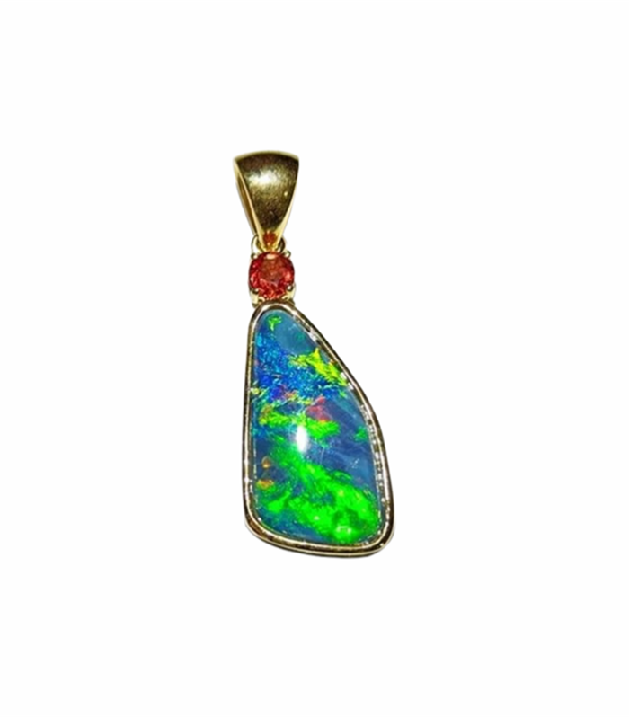 Doublet Opal set with Orange Sapphire in 9K Yellow Gold Pendant (CW1003)