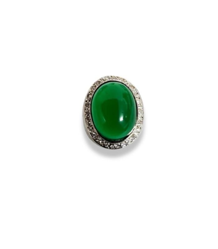 Green Agate Set with Cubic Zirconia in 925 Silver Men's Ring (21x17mm) (1005) (Video)