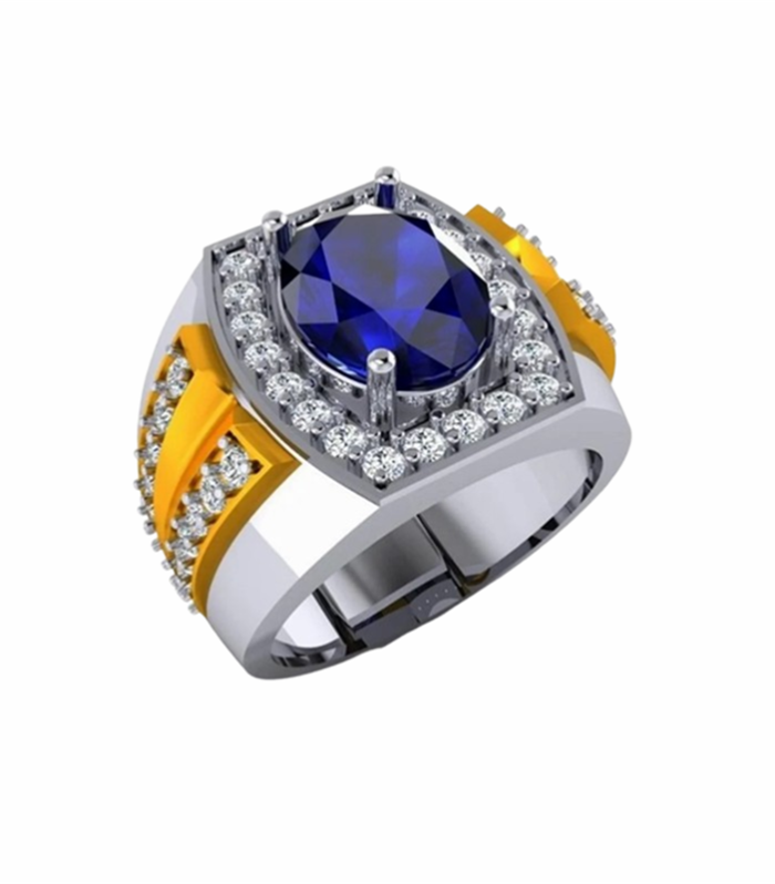 Blue Sapphire set with Natural Diamond 1.30cts in 9K White Gold Ring (CM1005)
