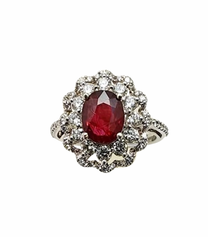 Ruby Un Heated set with Natural Diamond in 14K White Gold Ring (CW1007)