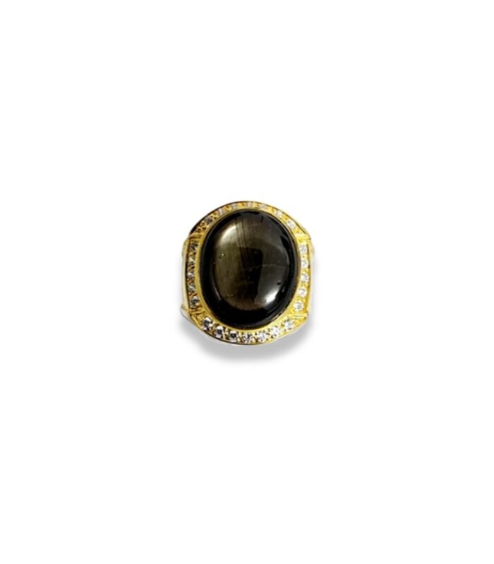 Star Sapphire Set with Zirconia in 925 Silver Men's Ring (22x20mm) (1008) (Video)