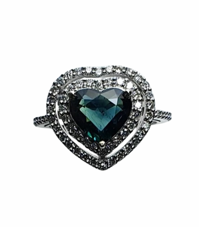 Blue Sapphire Un Heated set with Diamond 0.68cts in 14K White Gold Ring (CW1008)