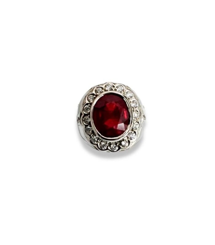 Ruby set with Cubic Zirconia in 925 Silver Men's Ring (21x18mm) (1011) (Video)