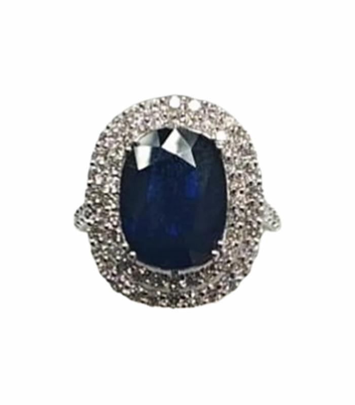 Blue Sapphire set with Natural Diamond 1.14cts in 14K White Gold Ring (CW1011)