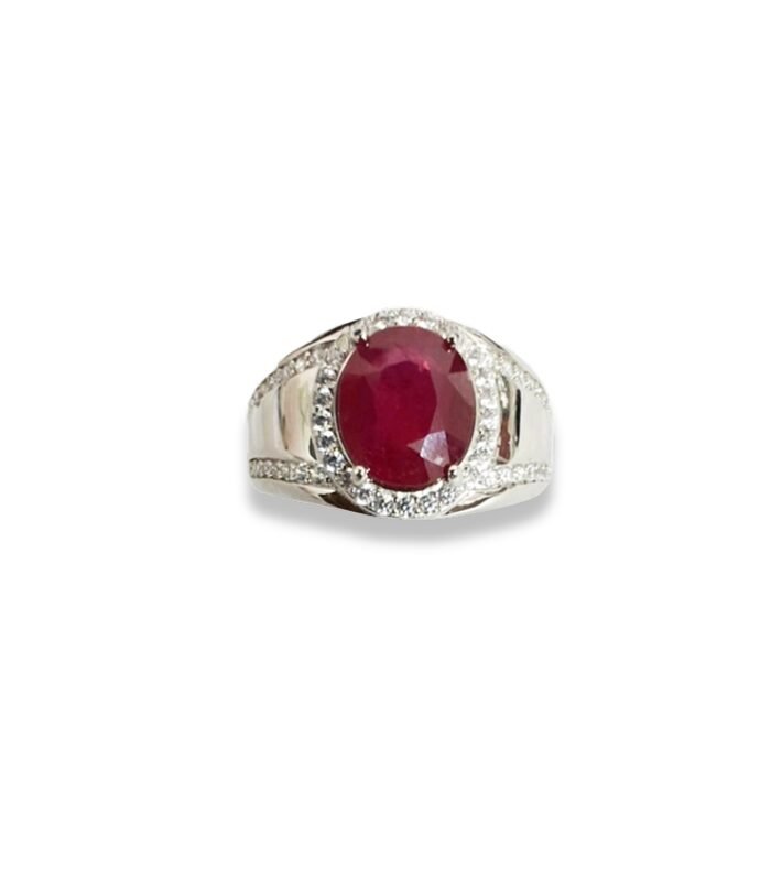 Ruby Set with Cubic Zirconia in 925 Silver Men's Ring (15x13mm) (1012)