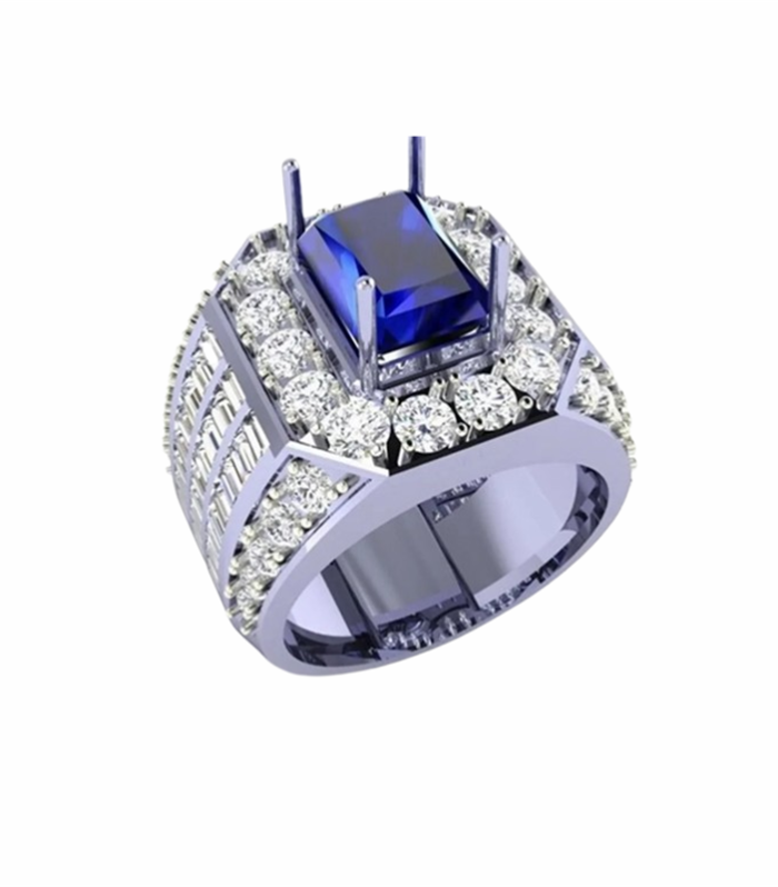 Blue Diamond set with Natural Diamond 2.74cts in 18K White Gold Ring (CM1012)