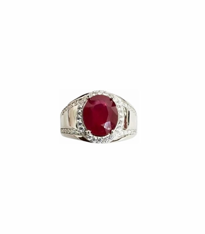 RUBY Natural set with Zirconia in Rhodium Plated 925 Silver Men's Ring (SJ1012)