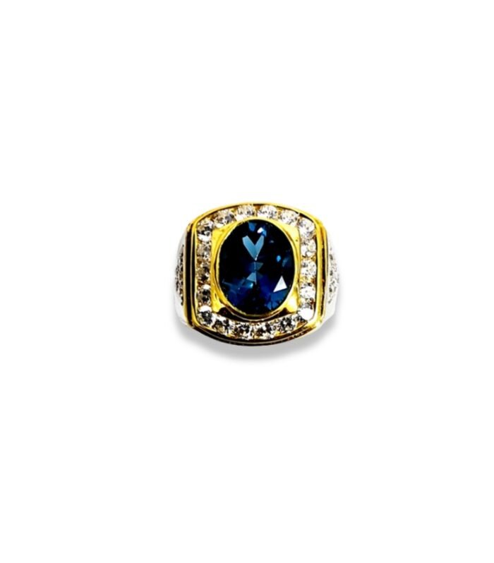 London Blue Topaz Set with Cubic Zirconia in 925 Silver Men's Ring (19x17mm) (1013)