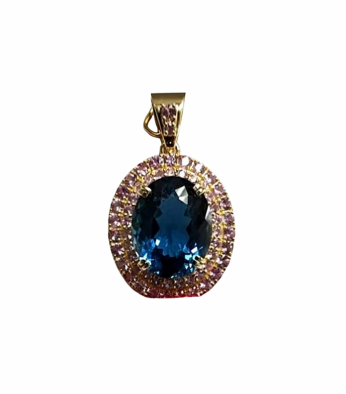 London Blue Topaz set with Pink Sapphire in 9K Yellow Gold Pendant (CW1013)