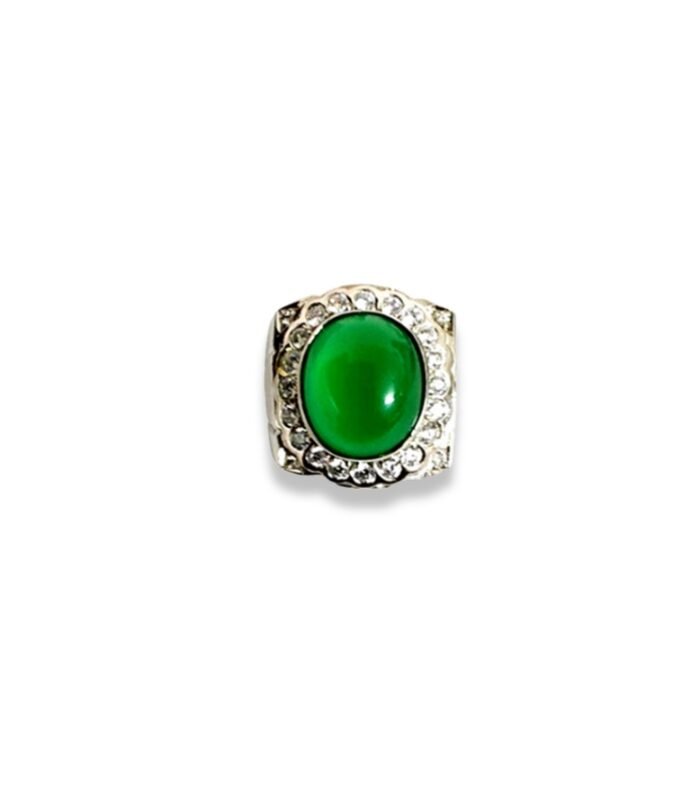 Green Agate Set with Zirconia in 925 Silver Men's Ring (20x15mm) (1014)
