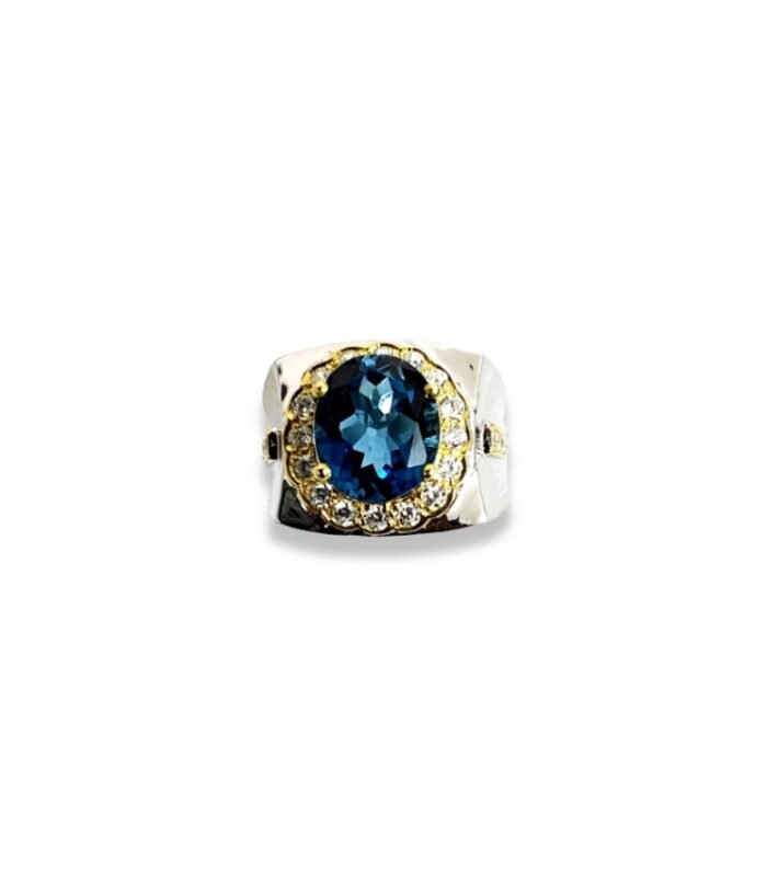 London Blue Topaz Set with Zirconia in 925 Silver Men's Ring (17x16mm) (1015)