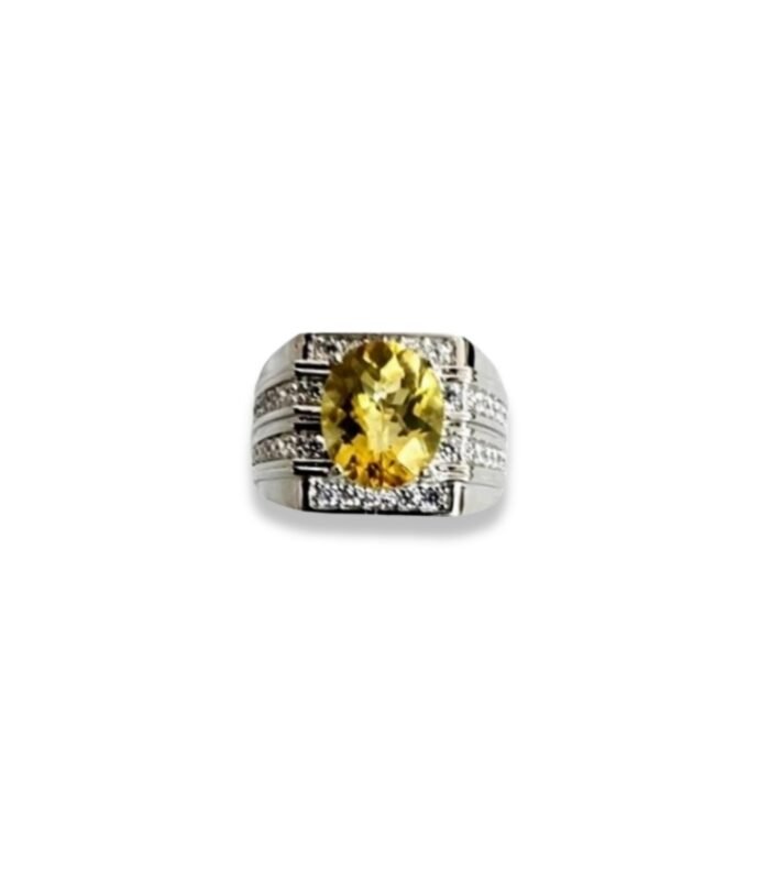 Citrine Set with Cubic Zirconia in 925 Silver Men's Ring (16x15mm) (1016)