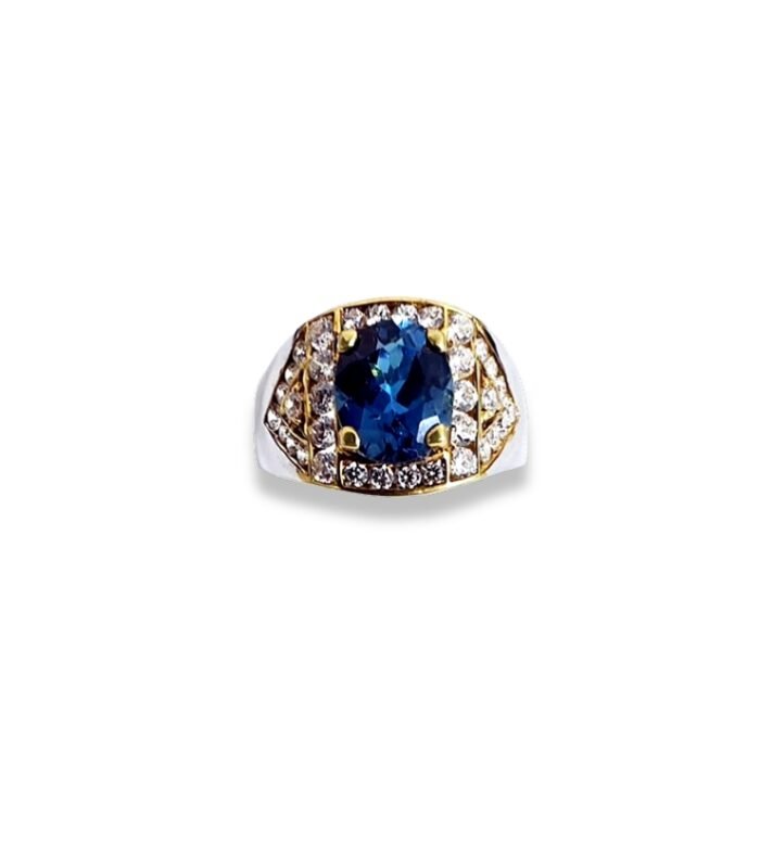 London Blue Topaz Set with Cubic Zirconia in 925 Silver Men's Ring (16x13mm) (1017)