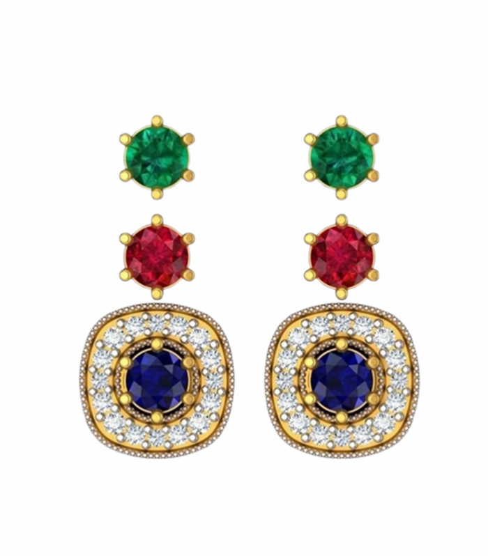 Changeable Earring set with Emerald, Ruby, Sapphire, Diamond in 18K Y-G (CW1017)
