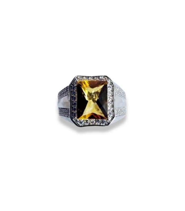 Citrine Set with Cubic Zirconia in 925 Silver Men's Ring (14x13mm) (1019)