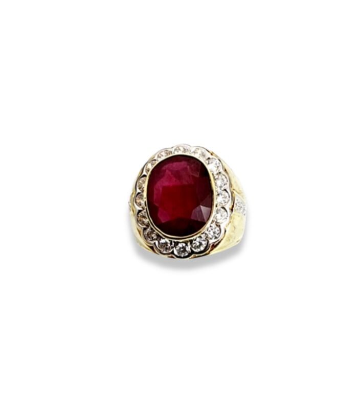 Ruby Set with Zirconia in 925 Silver Gold Plated Men's Ring (1020) (Video)