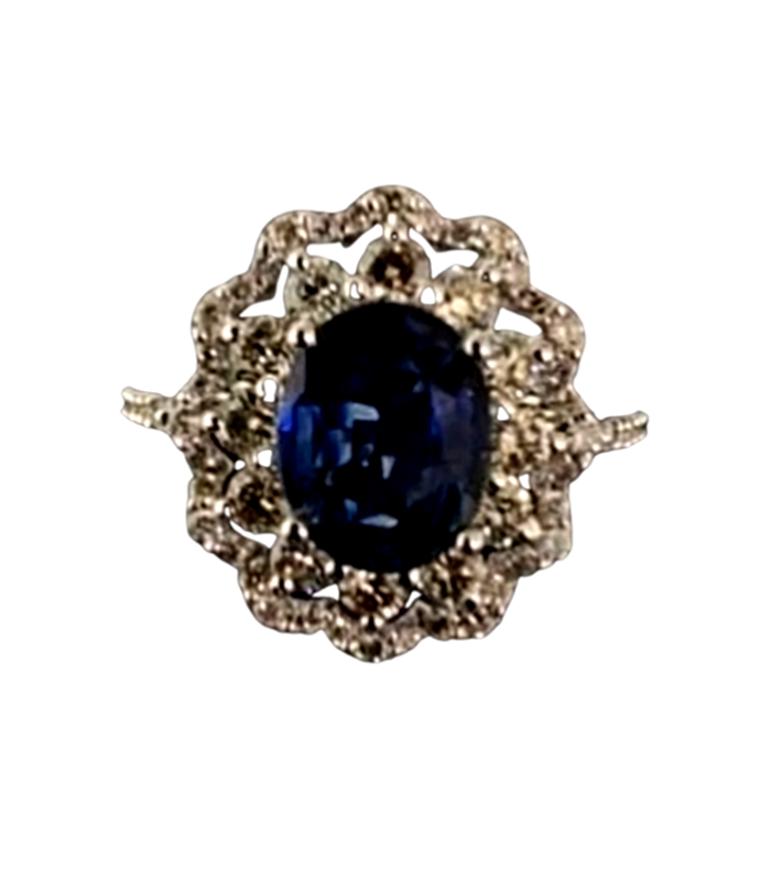 Blue Sapphire set with Natural Diamond 1.03cts in 14K White Gold Ring (CW1020)