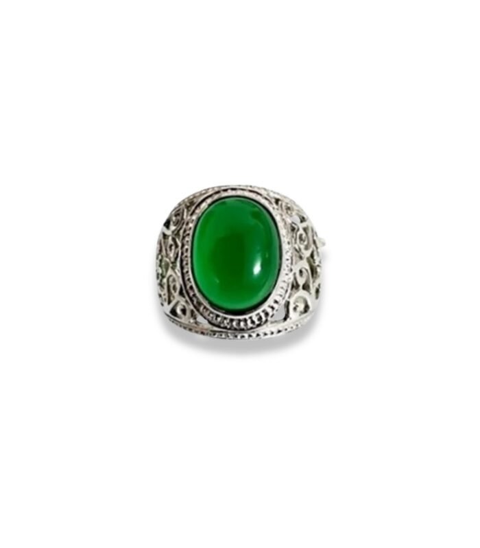 Green Agate Set in 925 Silver Men’s Ring (18x14mm) (1022)