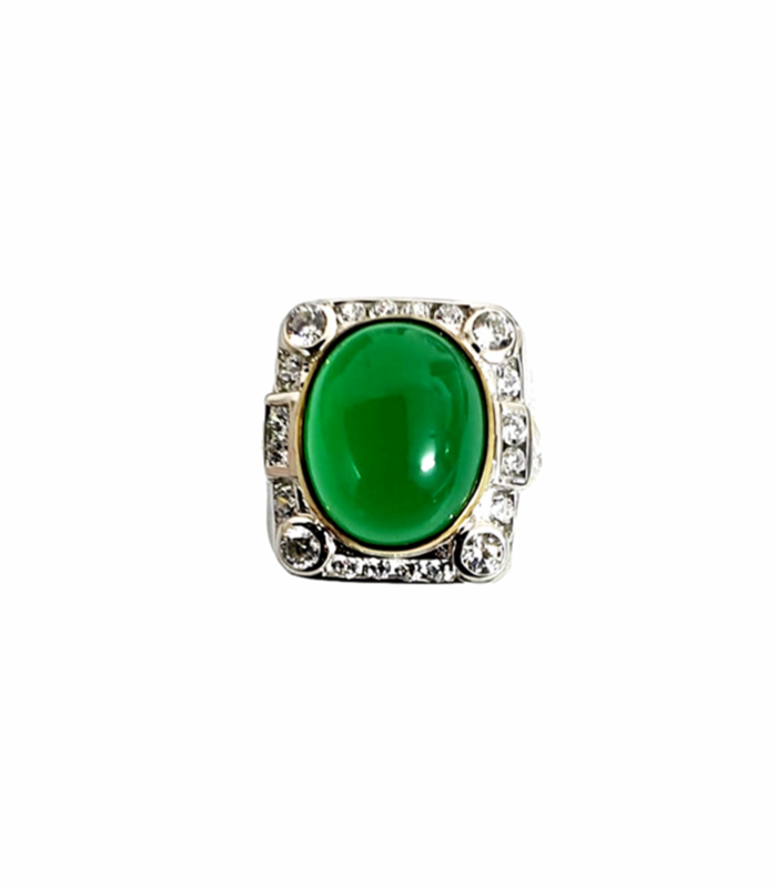 AGATE with ZIRCONIA in Rhodium Plated 925 Sterling Silver Ring (SJ1023) (Video)