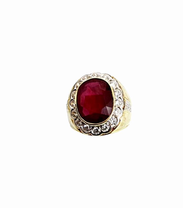 RUBY set with Zirconia in 925 Silver Gold Plated Men's Ring (SJ1020) (Video)
