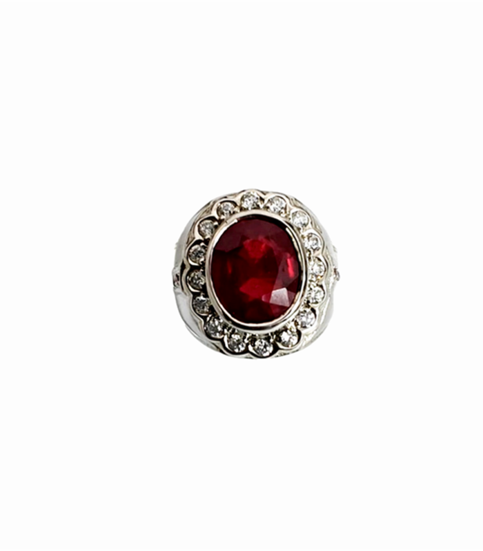 RUBY Natural set with Zirconia in Rhodium Plated 925 Silver Men's Ring (SJ1011) (Video)