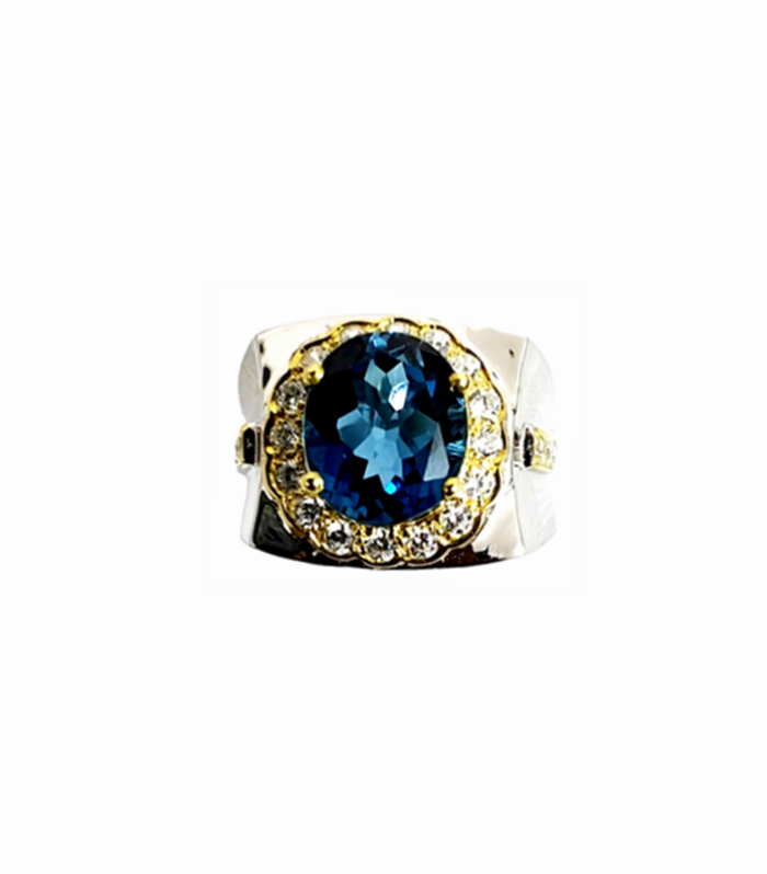 LONDON BLUE TOPAZ set with Zirconia in 925 Silver Men's Ring (SJ1015)