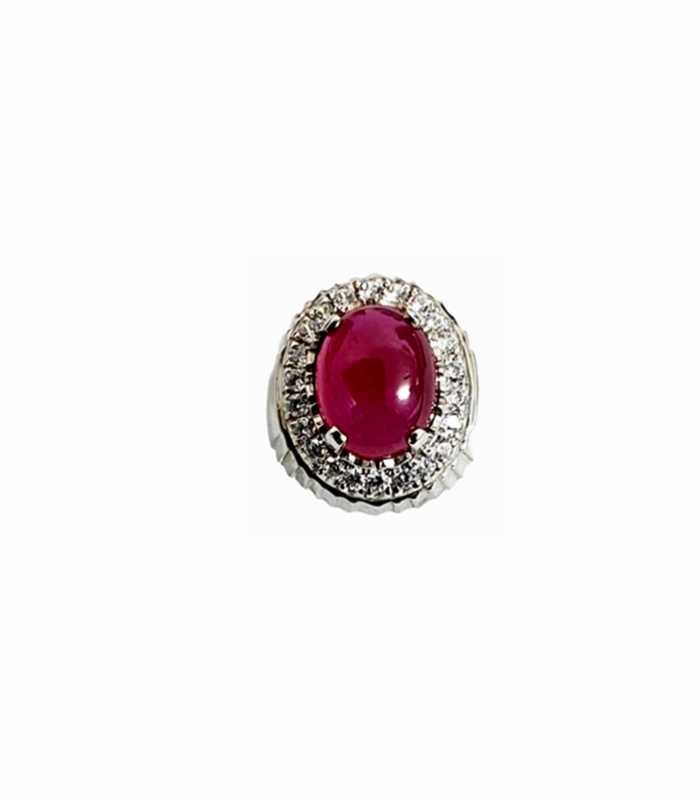 RUBY Natural set with Zirconia in Rhodium Plated 925 Sterling Silver Ring (SJ1009) (Video)