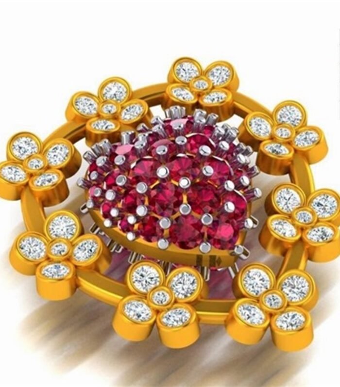 Ruby set with Natural Diamond 0.38cts in 18K Yellow Gold Pendant (CW1014)