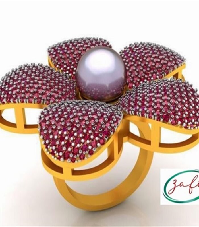 Ruby set with South Sea Pearl in 18K Yellow Gold Flower set Jewellery (CW1021)