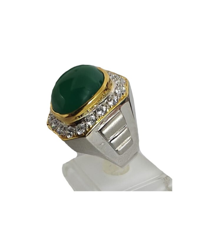 Agate Natural with Fine Cut Zirconia in Rhodium Plated 925 Sterling Silver Ring (SJ1002)