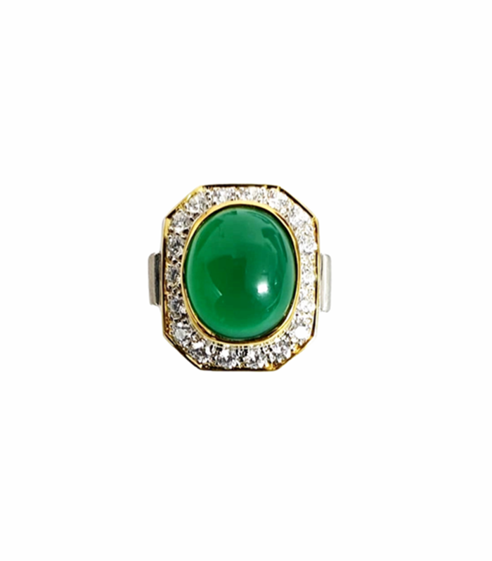 AGATE Natural with Fine Cut Zirconia in Rhodium Plated 925 Silver Ring (SJ1002)