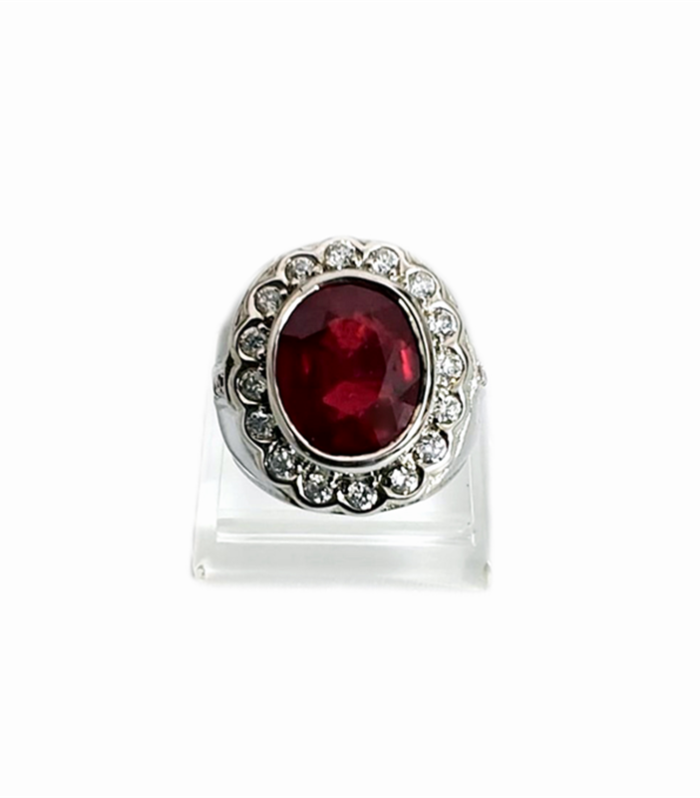 Ruby Natural with Fine Cut Zirconia in Rhodium Plated 925 Sterling Silver Ring (SJ1011)