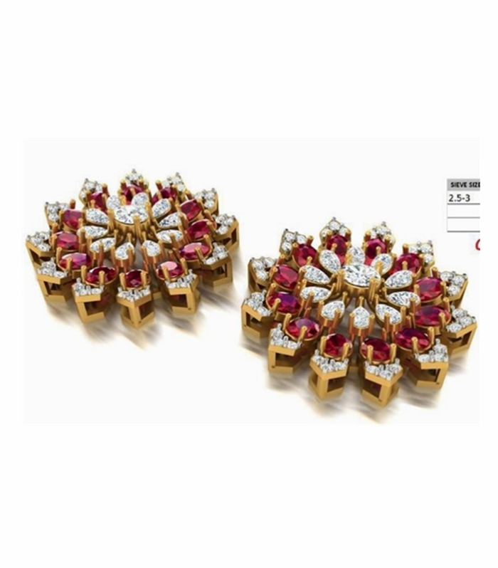 Ruby set with Diamond 7.23cts in 18K Yellow Gold Necklace, Earring (CW1012)