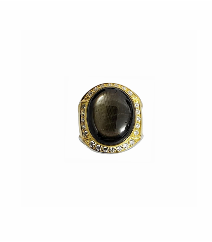STAR SAPPHIRE with Zirconia in Rhodium Plated 925 Silver Ring (SJ1008) (Video)