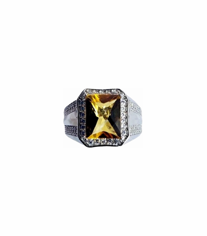 CITRINE Natural set with Zirconia in Rhodium Plated 925 Silver Men's Ring (SJ1019)