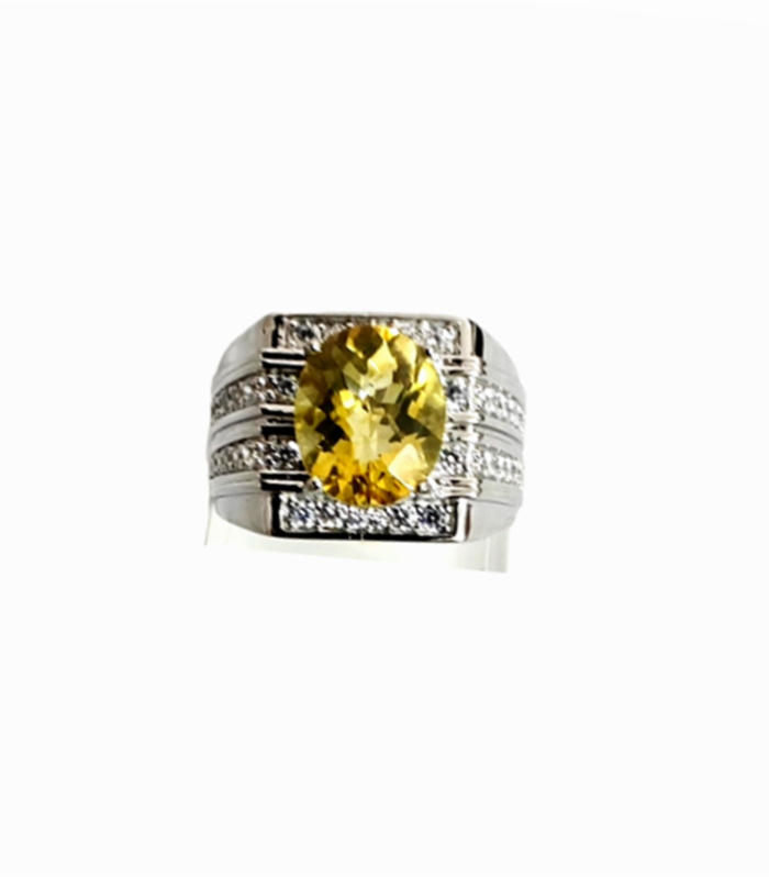 CITRINE with Fine Cut Zirconia in Rhodium Plated 925 Sterling Silver Ring (SJ1016)