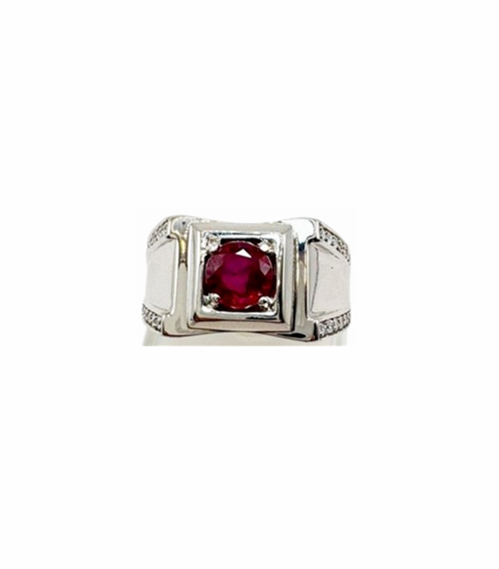 RUBY Natural with ZIRCONIA in Rhodium Plated 925 Silver Ring (SJ1025) (Video)
