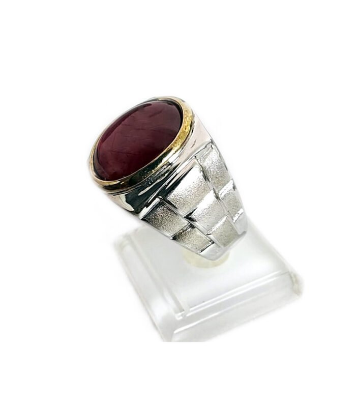 Ruby Natural with Fine Cut Zirconia in Rhodium Plated 925 Sterling Silver Ring (SJ1004)