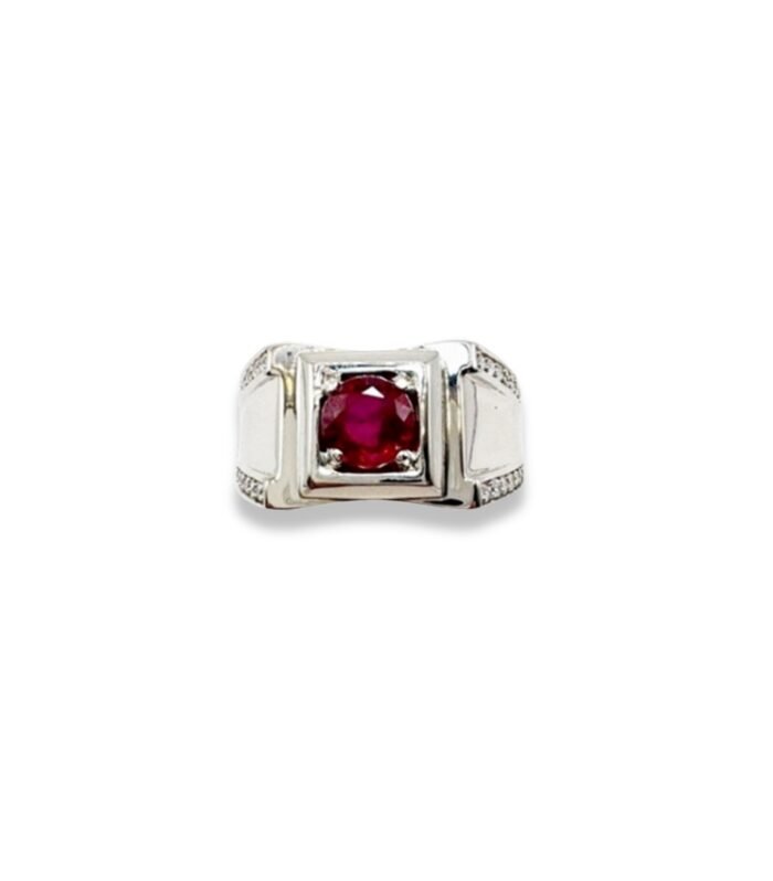 Ruby set with Zirconia in Rhodium Plated 925 Silver Men's Ring (1025) (Video)