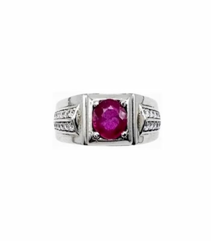 Ruby set with Cubic Zirconia in 925 Silver Men's Ring (9x9mm) (1026) (Video)