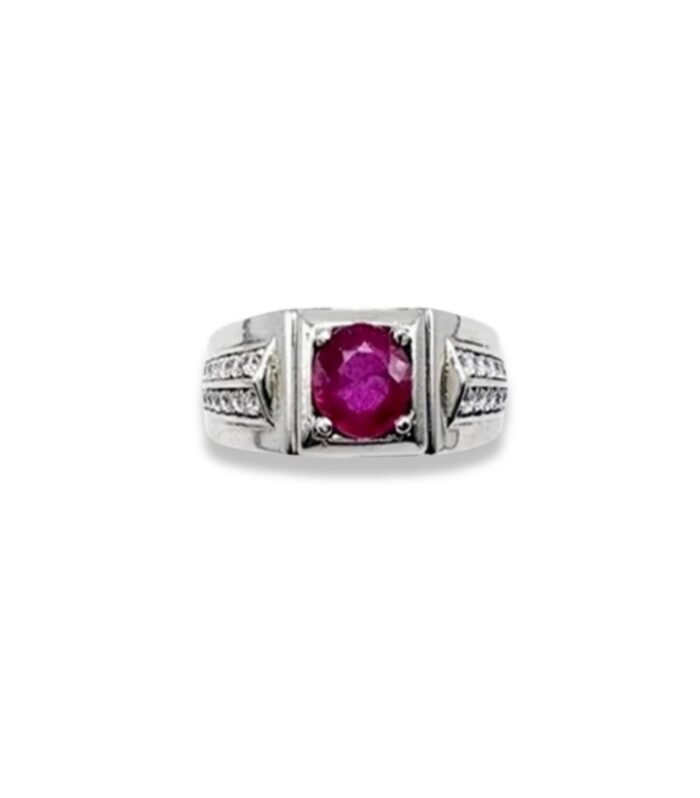 Ruby set with Cubic Zirconia in 925 Silver Men's Ring (9x9mm) (1026) (Video)