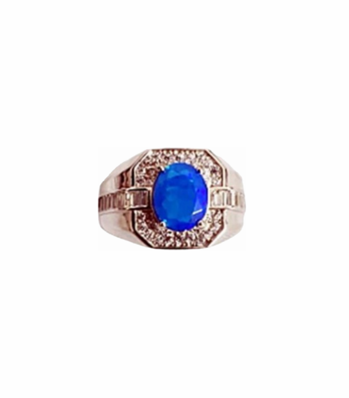 BLUE OPAL set with Zirconia in Rhodium Plated 925 Silver Men's Ring (SJ1042)