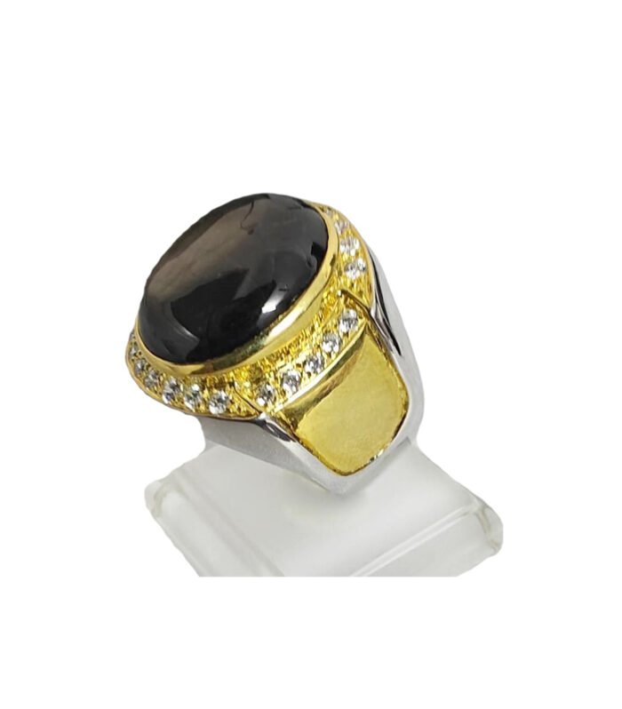 Star Sapphire with Fine Cut Zirconia in Rhodium Plated 925 Sterling Silver Ring (SJ1008)