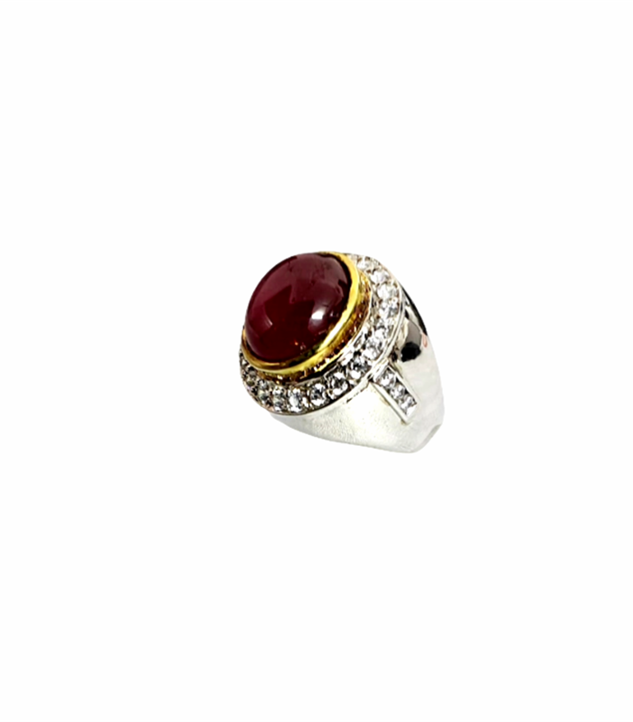 RUBY Natural with Fine Cut Zirconia in Rhodium Plated 925 Sterling Silver Ring (SJ1001) (Video)