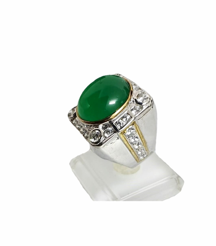 Agate Natural with Fine Cut Zirconia in Rhodium Plated 925 Sterling Silver Ring (SJ1023)